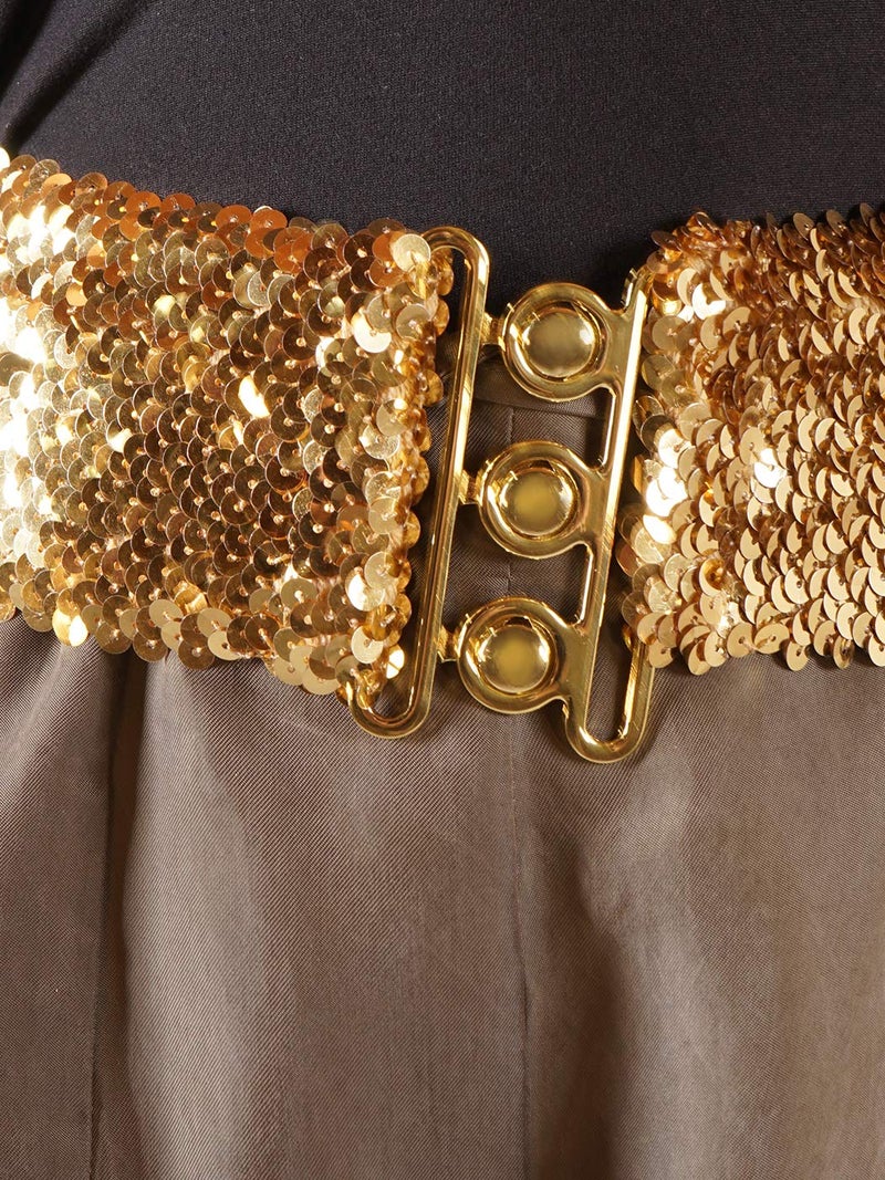 Anna-Kaci Women's Sparkly Glitter Sequin Wide Stretch Elastic Belt Accessory,Gold,One Size - Image 5